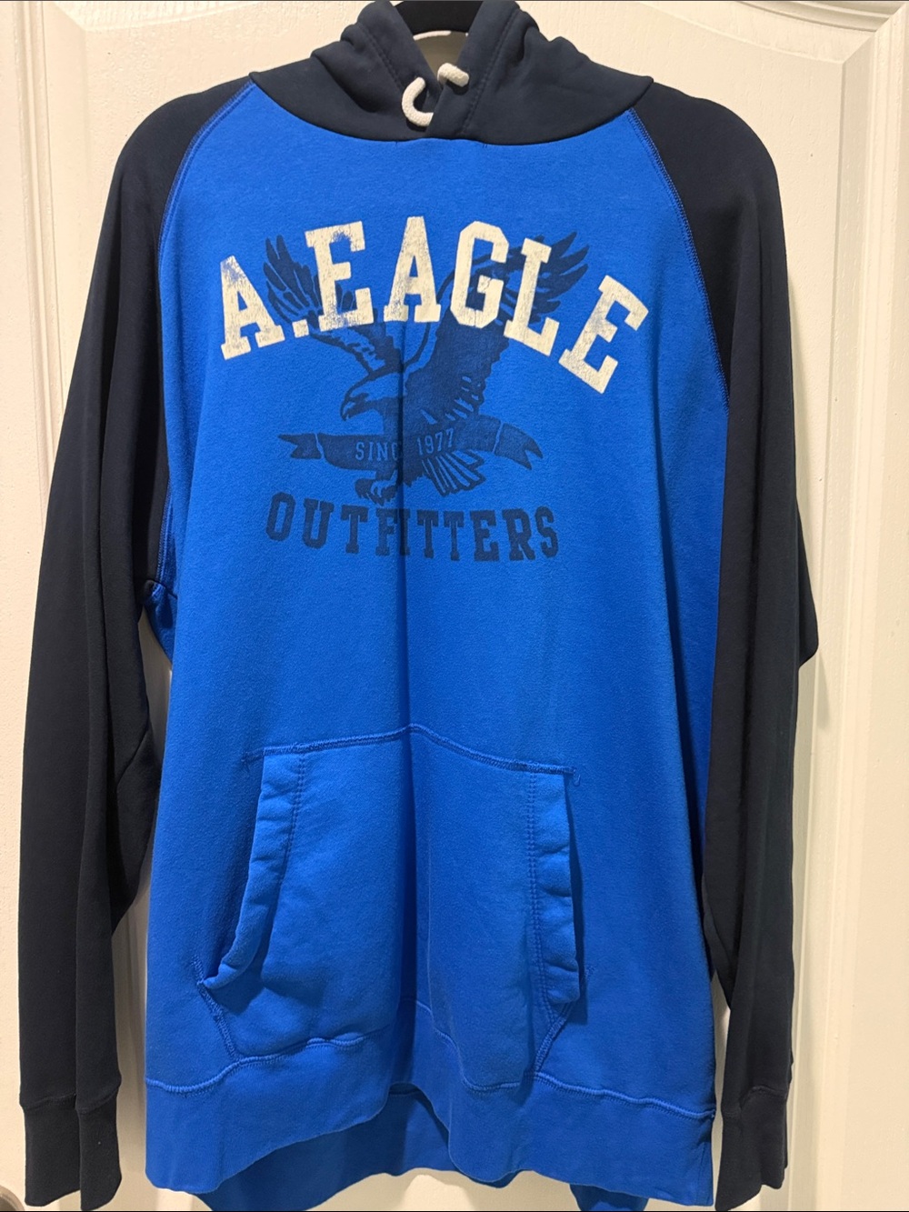 American Eagle Outfitters Blue and Black Hooded Pullover